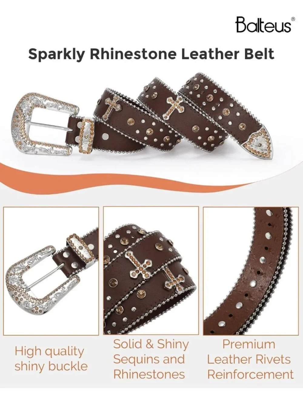 Sparkly Rhinestone Sequin Studded Belt for Men & Women - Western Cowboy Style